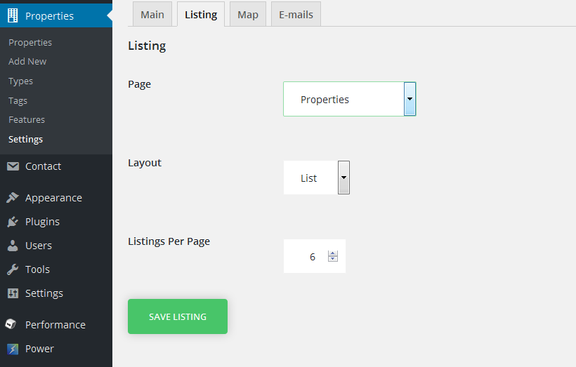 Cherry Real Estate submission form settings screen